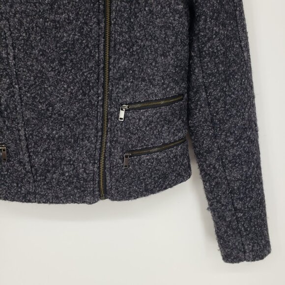 Banana Republic Boucle Tweed Asymmetrical Zip up Moto Jacket 0P  Gray Black - Picture 5 of 9